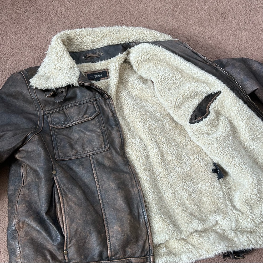 Black Rivet Brown Lined Leather Jacket size Large - Picture 11 of 12